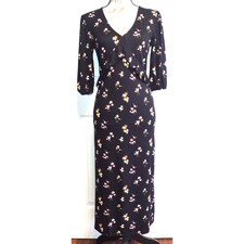 Velvet Torch Women's Black Floral V-Neck Tie-Back Ruffle Detail Midi Dress XS