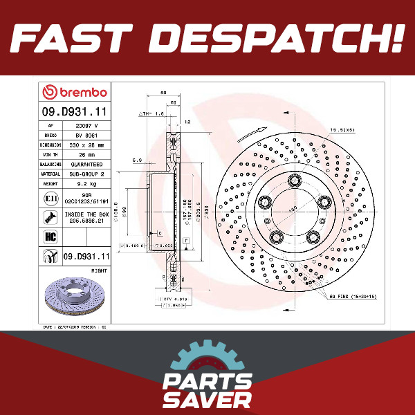 Brake Disc Single Vented fits PORSCHE 718 BOXTER 982 2.5 Front Right 2016 on New