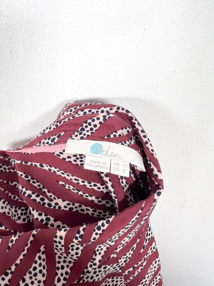 Blusa Camisa Boden Mujer Talla 12 Seda Siena Cebra Animal Estampado Abotonada Foto 2 de 4