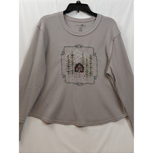 Natural Life Waffle Knit Long Sleeve Shirt Women's Size Large Cozy Cabin Cottage
