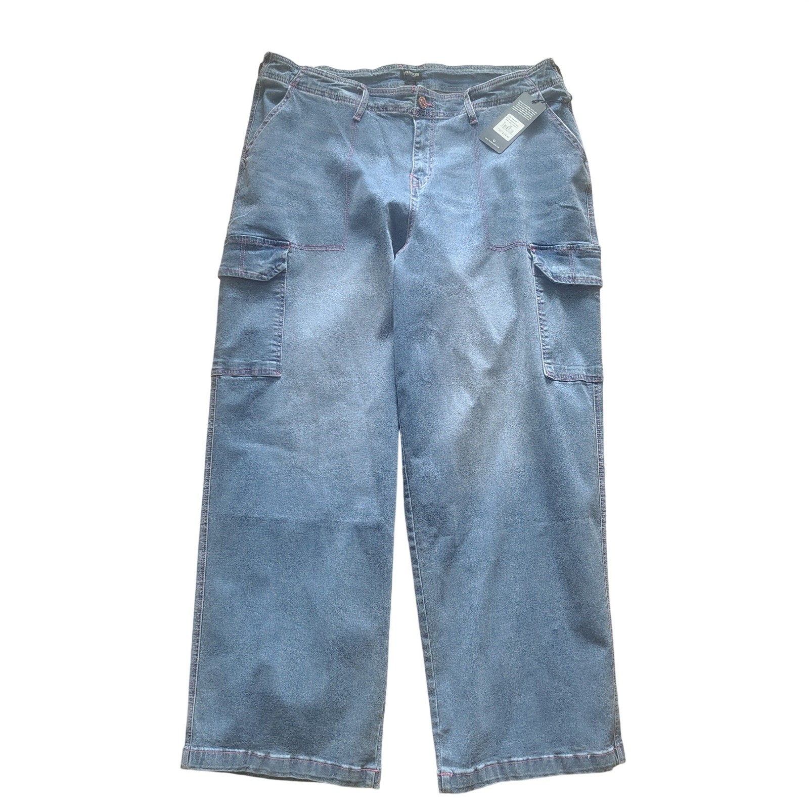 True Religion Denim Cargo SN Straight Jeans Medium Tide Wash Pink Stitch Sz38