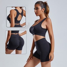 2pcs Yoga Set Women's Vest And Shorts Tracksuit Seamless Workout Sportswear Gym