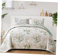 Floral Quilt King Size,Botanical King Quilt 3 King 104"x90" Green
