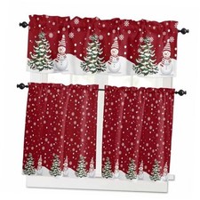 Christmas Kitchen Window Tier Curtains 54"W x 24"L Pack of 3 Christmas Red