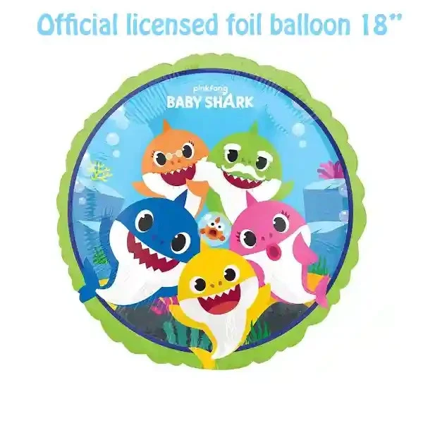 Globo Baby Shark 18" Lámina Redonda Licenciada Seguro Niño Fiesta Suministro Foto 2 de 4