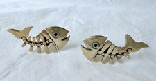 Vintage Mexico 925 Sterling Silver Articulated Fish Skeleton Cufflinks ALP