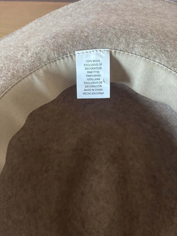 SOMBRERO para mujer color tostado ala ancha 100 % lana Western Fedora floppy con detalle de plumas Foto 4 de 4