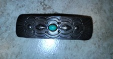 Vintage Navajo Sterling Silver Turquoise Hair Barrette Zuni Chimayo Style