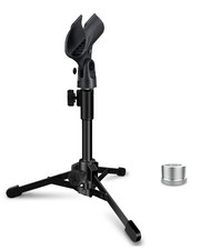 Mictop Desktop Mic Stand Portable Foldable Tripod with Clip Holder Black