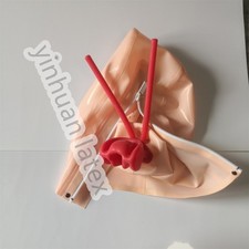 Skin color Latex Hood Rubber Mask with Long Nose Tube Braces for Fetish clubwear