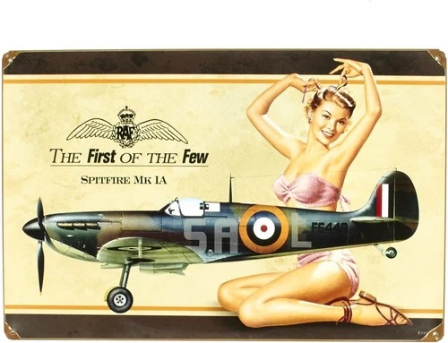 Tin Metal Sign British WW2 Vintage Spitfire Pinup Girl Wall Art Decor 8x12