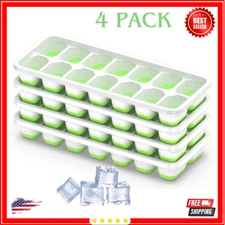 Ice Cube Tray with Lid, 4 Pack Durable Stackable Ice Cube Trays for Freezer with