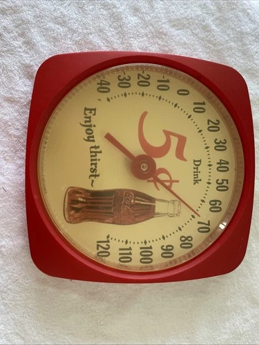 Vintage 1994 12" Diameter Coca Cola 5 Cent Thermometer Enjoy Thirst Bottle