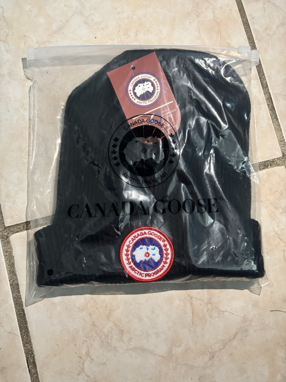 Canada Goose Black Wool Knit Thermal Beanie Winter Hat with Logo thumbnail 5