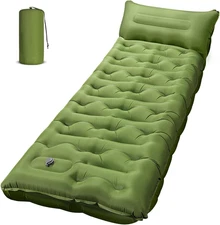 Sleeping Pad, 6" Extra Thick Camping Mat with Pillow Built-In Foot Pump, Ultra C