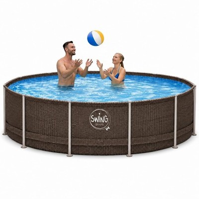 HAF Quick-Up-Pool Rund 366 cm grau Rattan Look 8300L