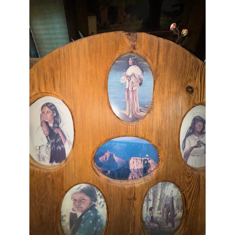 Vintage Rustic Wood Round Picture Frame Native American Theme Wall Decor - Image 4 of 4