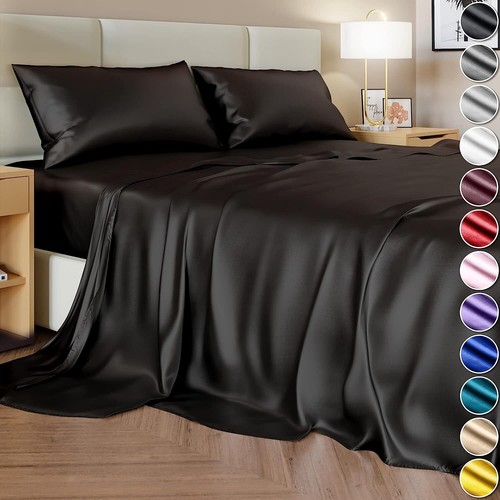 4 Pcs/Set Satin Sheets Full Size Silky & Luxuriously Soft Satin Bed Sheets - Picture 61 of 137