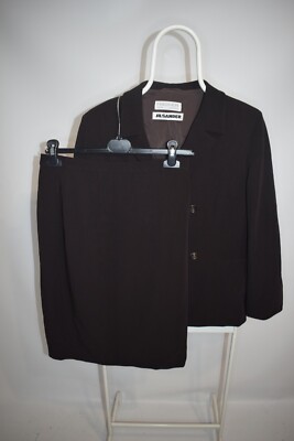 JIL SANDER Brown Wool Double Breasted Jacket Blazer & Pencil