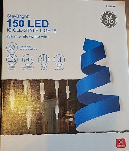 GE StayBright 150 Ct Constant White Mini LED Plug-In Christmas Icicle Lights - Picture 6 of 9