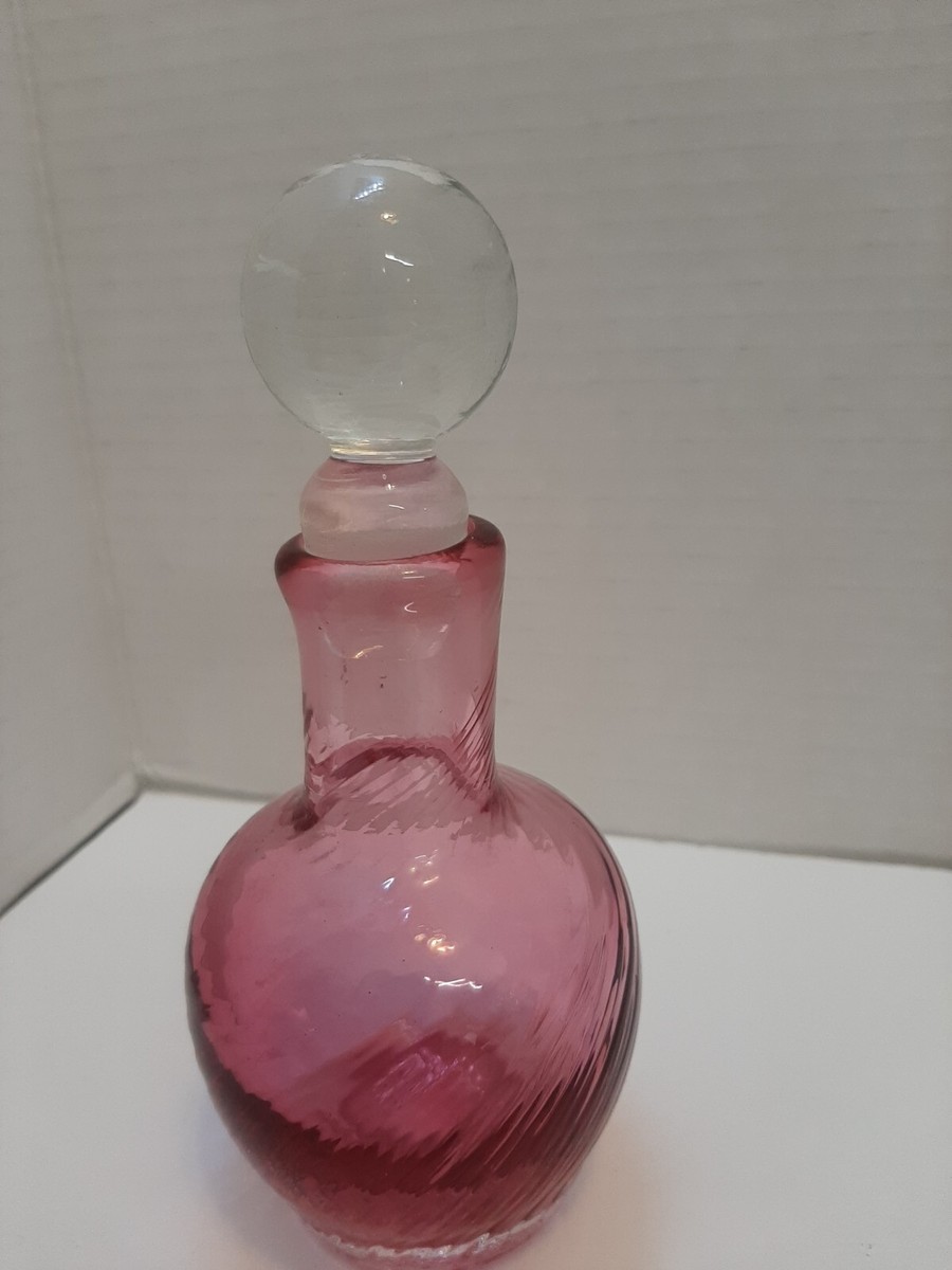 Vintage Pink Swirl Glass Perfume Bottle With Glass Stopper