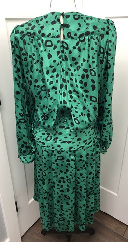 Jo Hanna York Vintage 80’s Women’s Circle Print Dress Green Black Size 16.5 - Picture 4 of 12