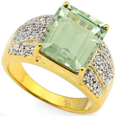 5.85 CTW GENUINE DIAMOND & GREEN AMETHYST PLATINUM OVER Y 925 S.SILVER RING 