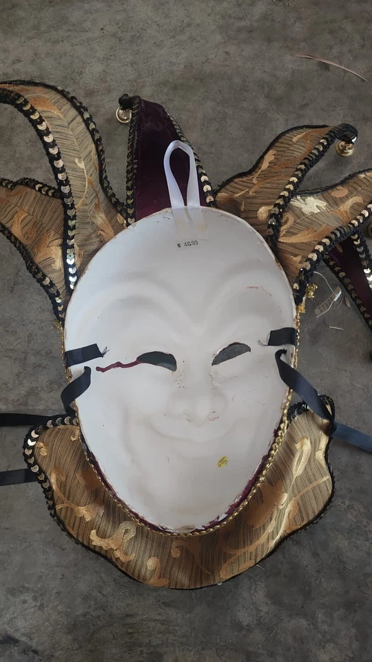 MARDI GRAS MASK JESTER~ MAROON ~ Joker Masquerade Costume Party Mask - Image 3 of 4