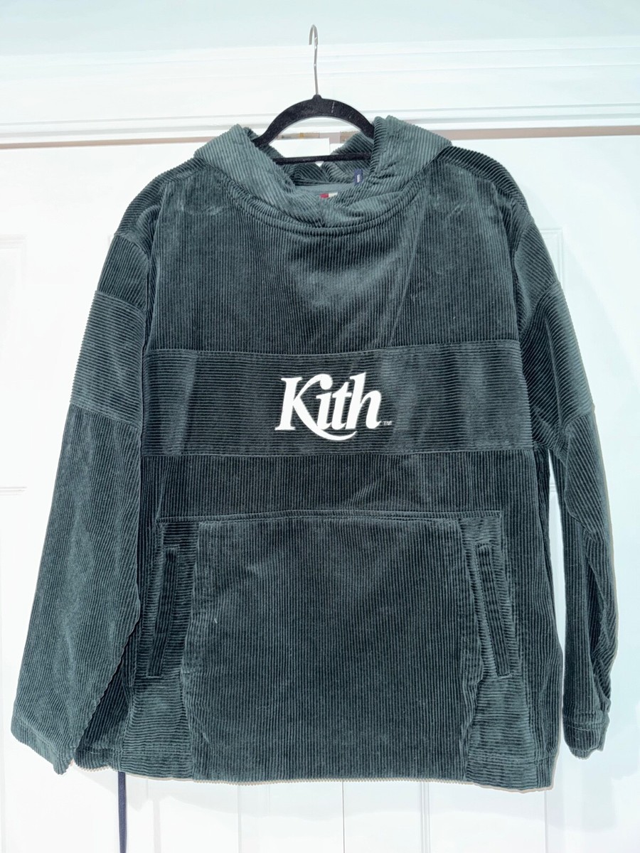 Kith Corduroy Double Pocket Hoody Forest Green White Logo Size M