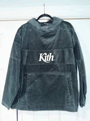 Kith Corduroy Double Pocket Hoody Forest Green White Logo Size M