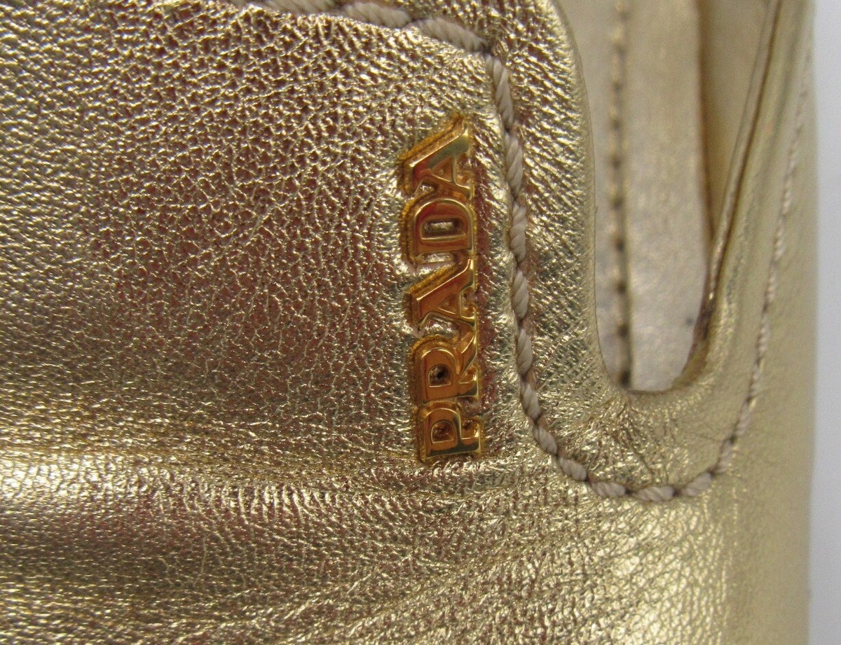 サンダル・ミュール PRADA Gold Leather Espadrilles Prada Metallic Gold Leather Espadrilles