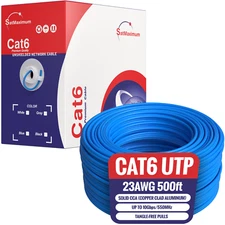 Blue CAT6 Ethernet Cable 500ft UTP 23AWG Solid CCA Pull Box