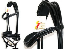FSS STELLAR Curve Clear CRYSTAL PIPING EDGE Rolled German Leather Comfort Bridle