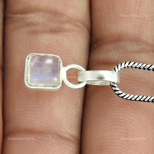 Birthday Gift Rainbow Moonstone Charm Pendant Jewellery Solid 925 Silver - Foto 5 di 8