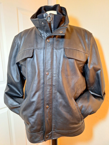Chaqueta Bomber de Cuero Negra Para Hombre Talla Grande Forro Acolchado EMC - Imagen 3 de 11