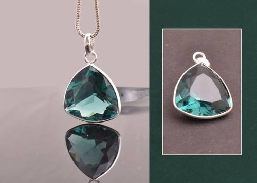 925 Argento Sterling Verde Blu Zaffiro Gemma Mano Ciondolo Lei Fest Regalo