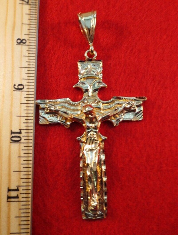 14kt Gold Plated Cross Crucifix Bling Pendant Charm Over Inches 9250o - Product main view