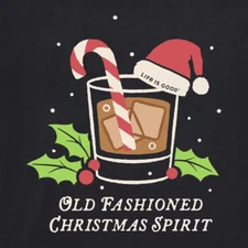 NWT Women's Life is Good Old Fashioned Christmas Spirit  Black LS Crusher Tee