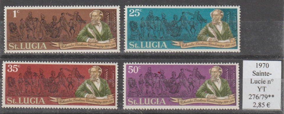 Série 4 timbres SAINTE-LUCIE 1970, n° YT 276/79** Dickens - Photo 1/1