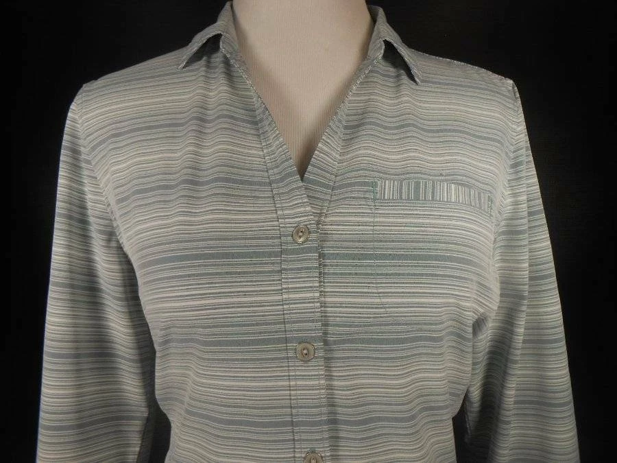 Hermosa Blusa Para Mujer Mediana Woolrich Mezcla Azul Gris Rayas Manga Larga Foto 2 de 4