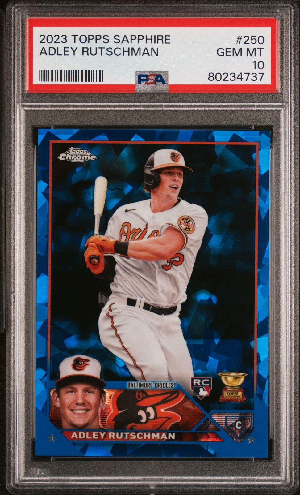2023 Topps Chrome Sapphire Adley Rutschman Rookie PSA 10 #250 Baltimore Orioles
