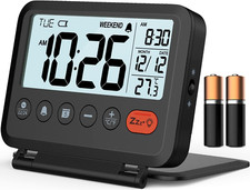 MeesMeek Digital Travel Alarm Clock Small Bedside LCD Clock with Date Tempera...
