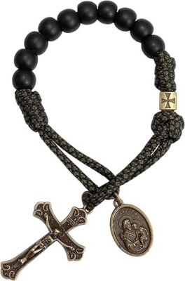 St. Joseph One Decade Green Paracord Black Beads Bracelet Prayer Rosary
