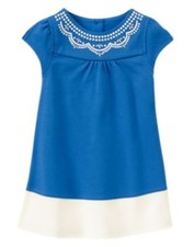 GYMBOREE SEASIDE STROLL BLUE COLORBLOCK EMBROIDERED DRESS 12 18 24 2T NWT