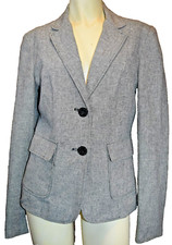 Calvin Klein Blazer Womens Size 4 Black White Linen Blend 2 Button Geometric
