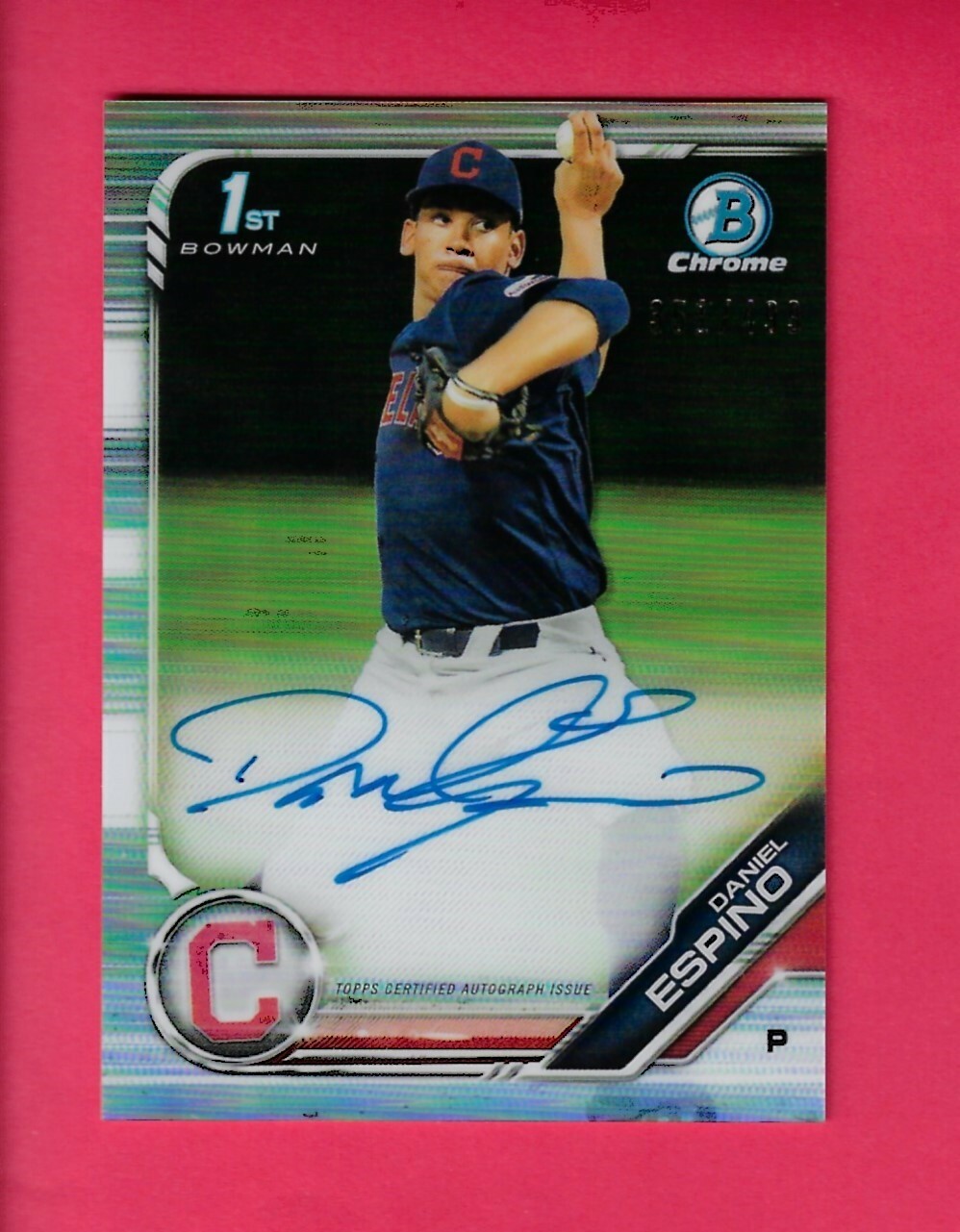 DANIEL ESPINO 2019 1st Bowman Chrome Draft AUTO REFRACTOR /499 CDA-DE Indians