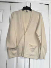 VTG RODIER Paris France Made Ivory Wool Blend Knitted Pockets Cardigan Size M
