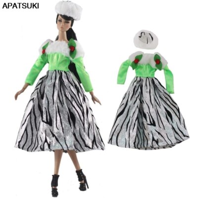 Grünes Zebra Kleidungsset für Barbie Puppe Outfits Kleid & Hut 1/6 Puppe Zubehör