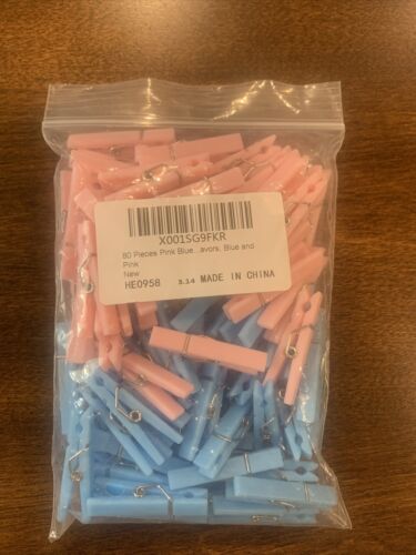 Pink (40) and Blue (40) Mini Plastic Clothes Pins for Gender Reveal/Baby Shower