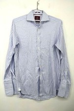 M&S Collection Mens White Mini Chered Print Button Front Long Sleeve Shirt 14.5